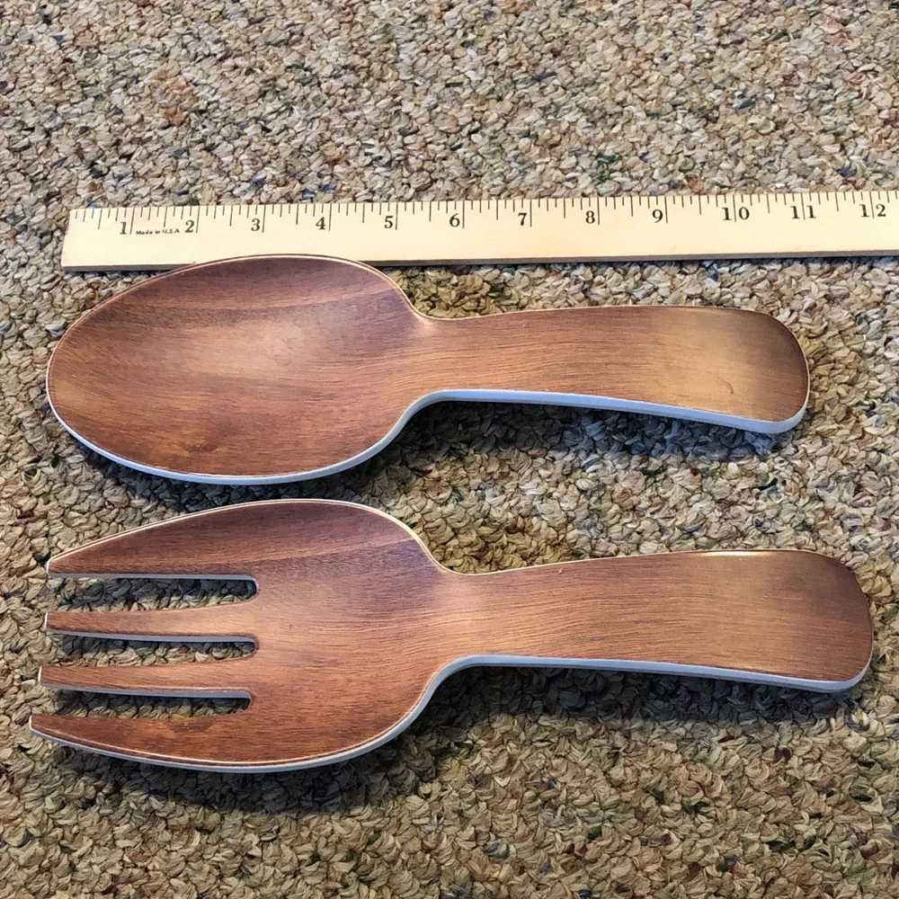 Decorative Wood-Tone Salad Serving Spoon and Fork Set